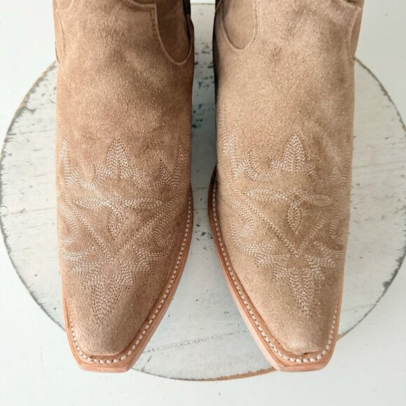 Lane Knee High Corset Western Cowboy Boots Snip Toe Latte Suede Size 10 - Picture 6 of 12